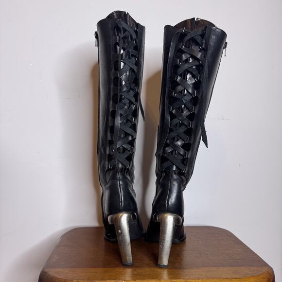 Vintage Y2K New Rock Black Flame Corset Stiletto Knee High Boot Women 39 / 8.5 - Picture 2 of 11